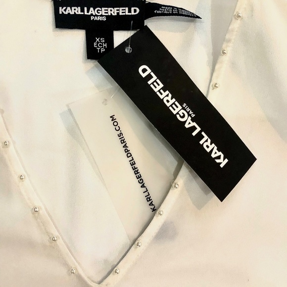 Karl Lagerfeld Smocked Bell Sleeve Blouse, Size XS - Picture 2 of 6